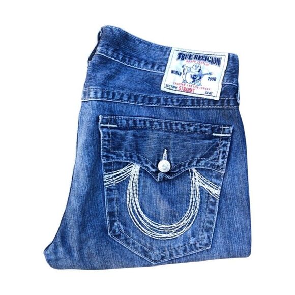 TRUE Religion Jeans Size 36 STRAIGHT Blue - Picture 1 of 5